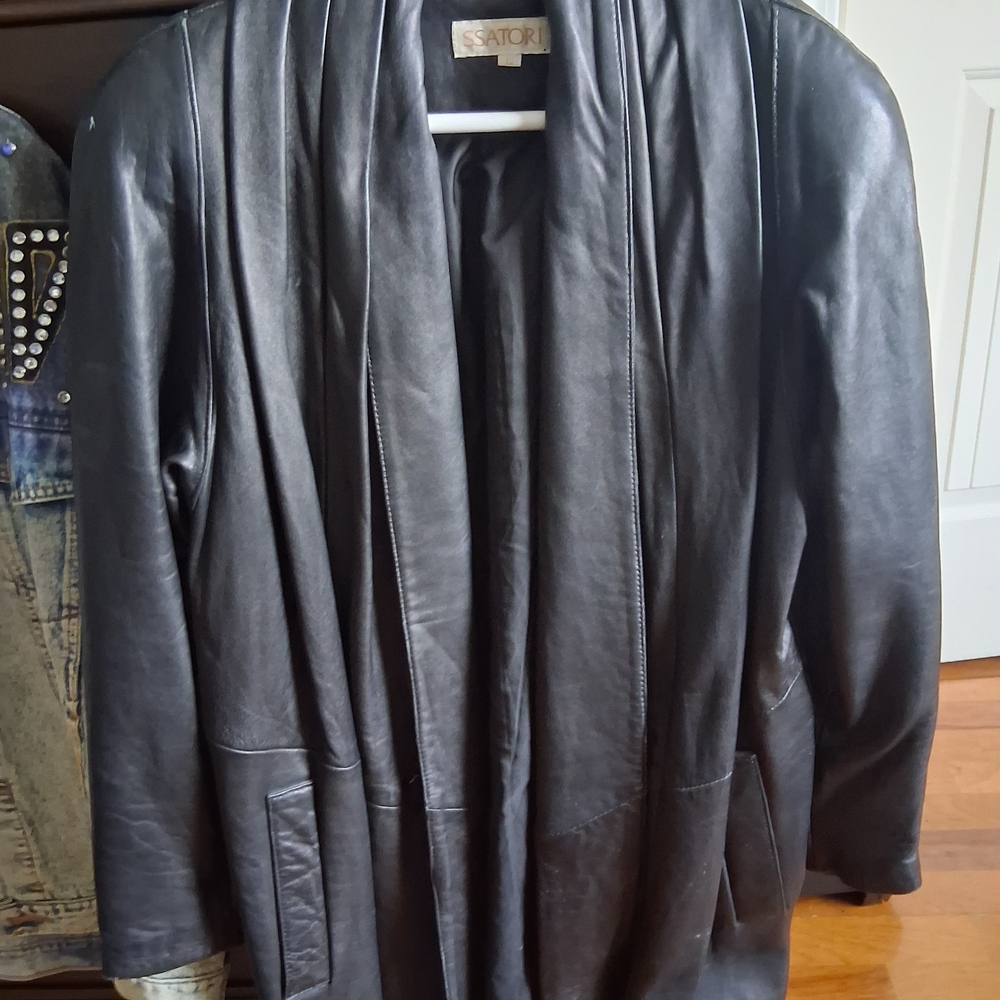 Black Leather Trench Coat for Women
